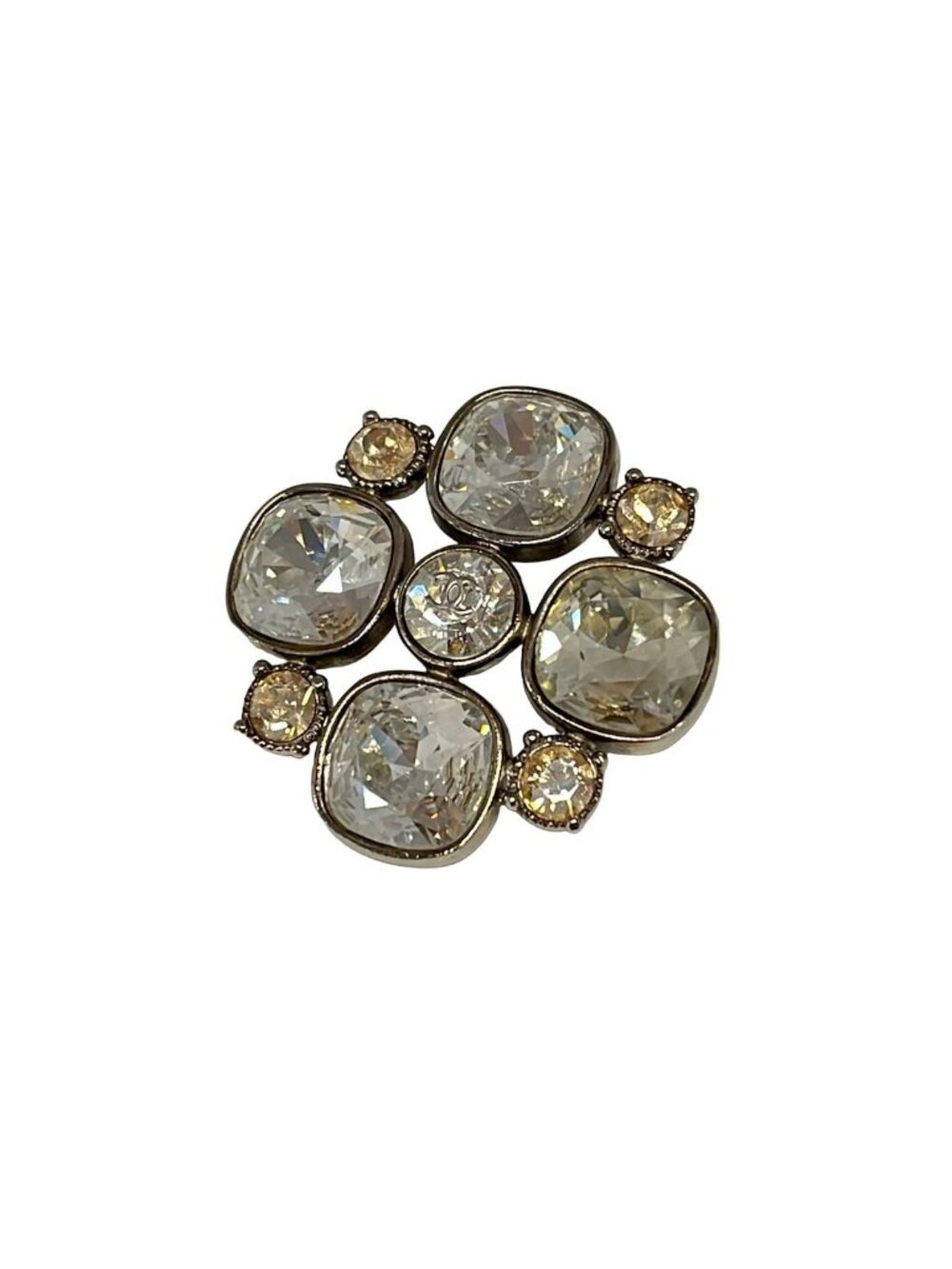Chanel Brooch Silver Clear Beige